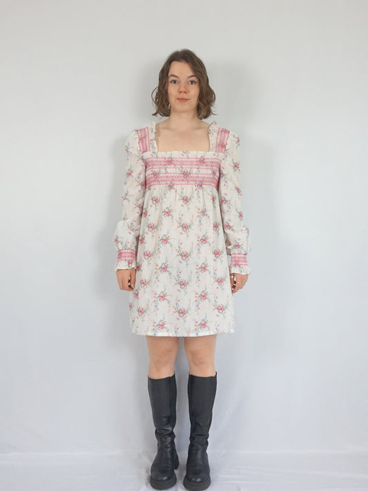 Floral Smocked Mini Dress - S