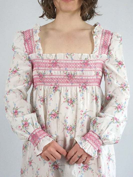 Floral Smocked Mini Dress - S