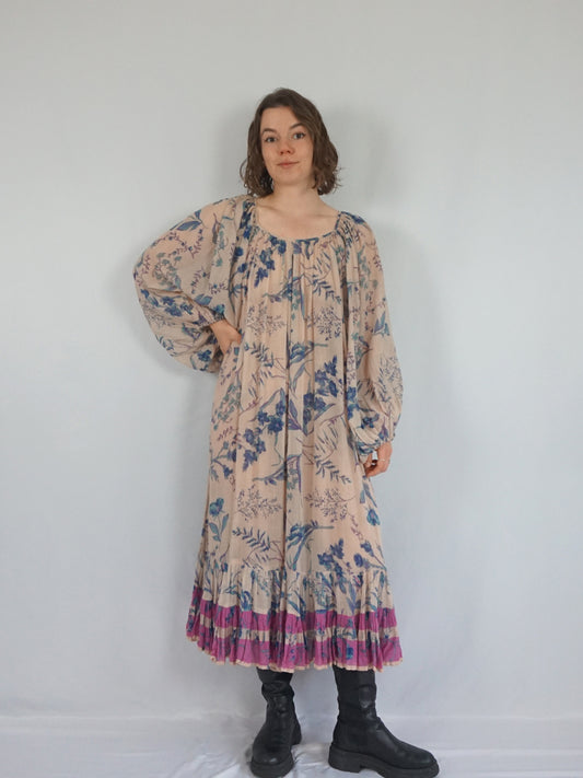 Indian Cotton Balloon Sleeve Dress - M/L