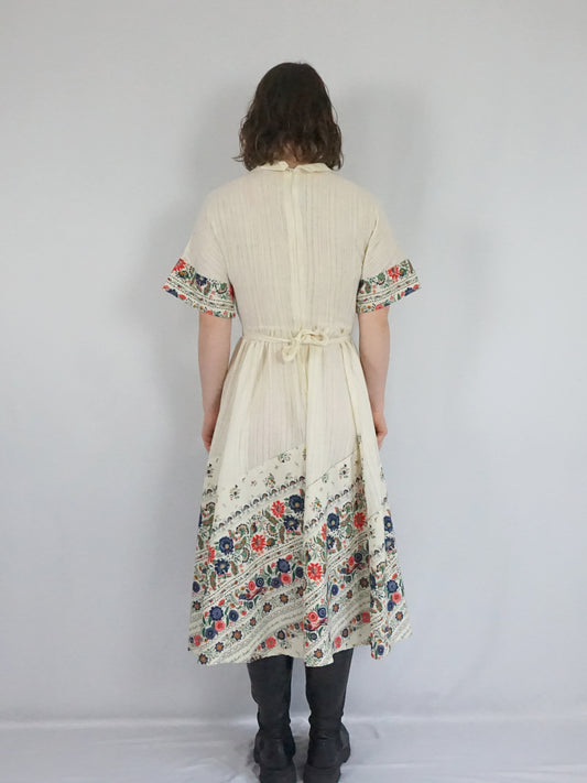 Floral & Bird Patterned Dress - M