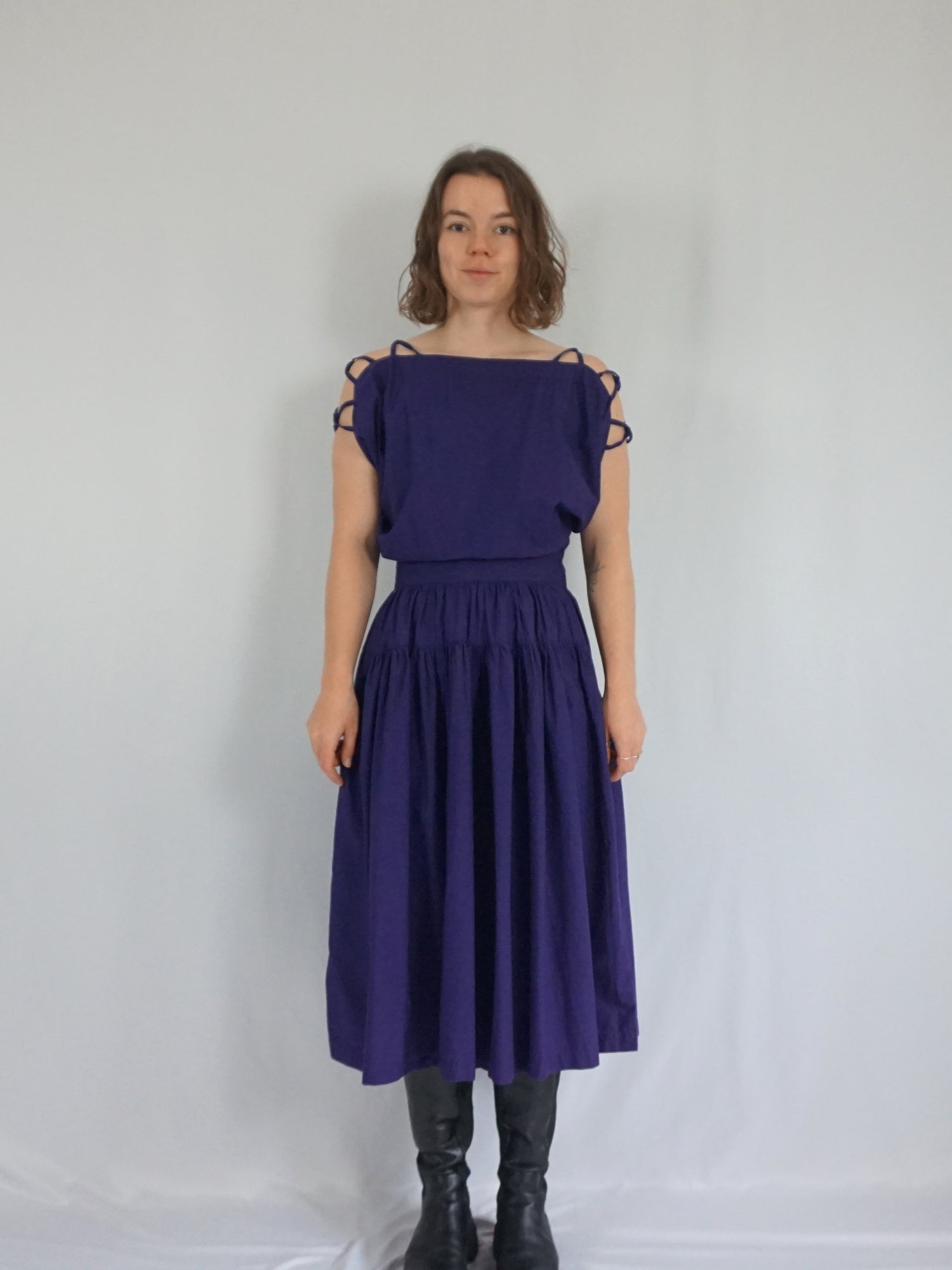Vintage 80s Purple Tie Shoulder Dress S Reloved Studio