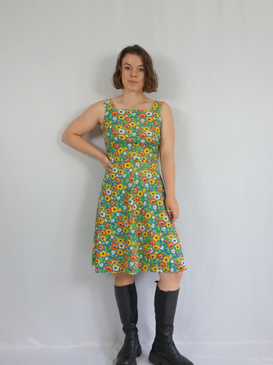 Pansy Print Cotton Dress - S