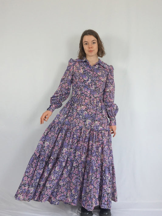 Purple Floral Tiered Dress - M
