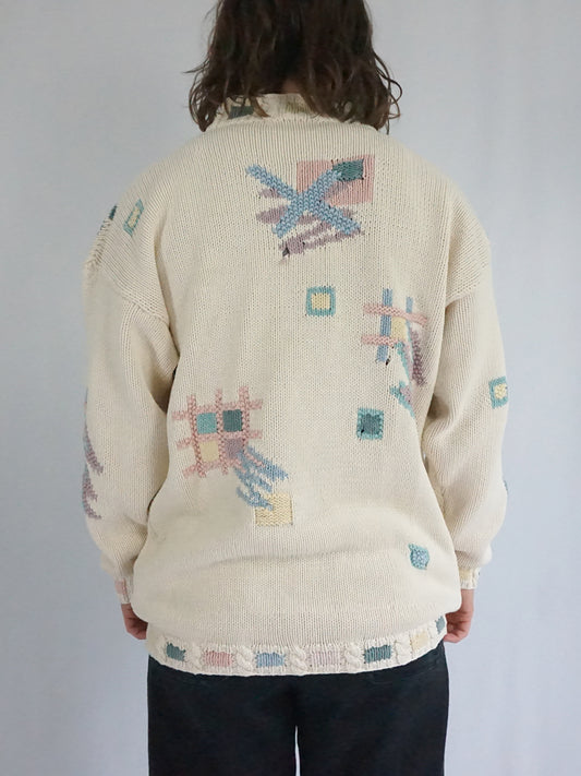 Pastel Patterned Cotton Jumper - L