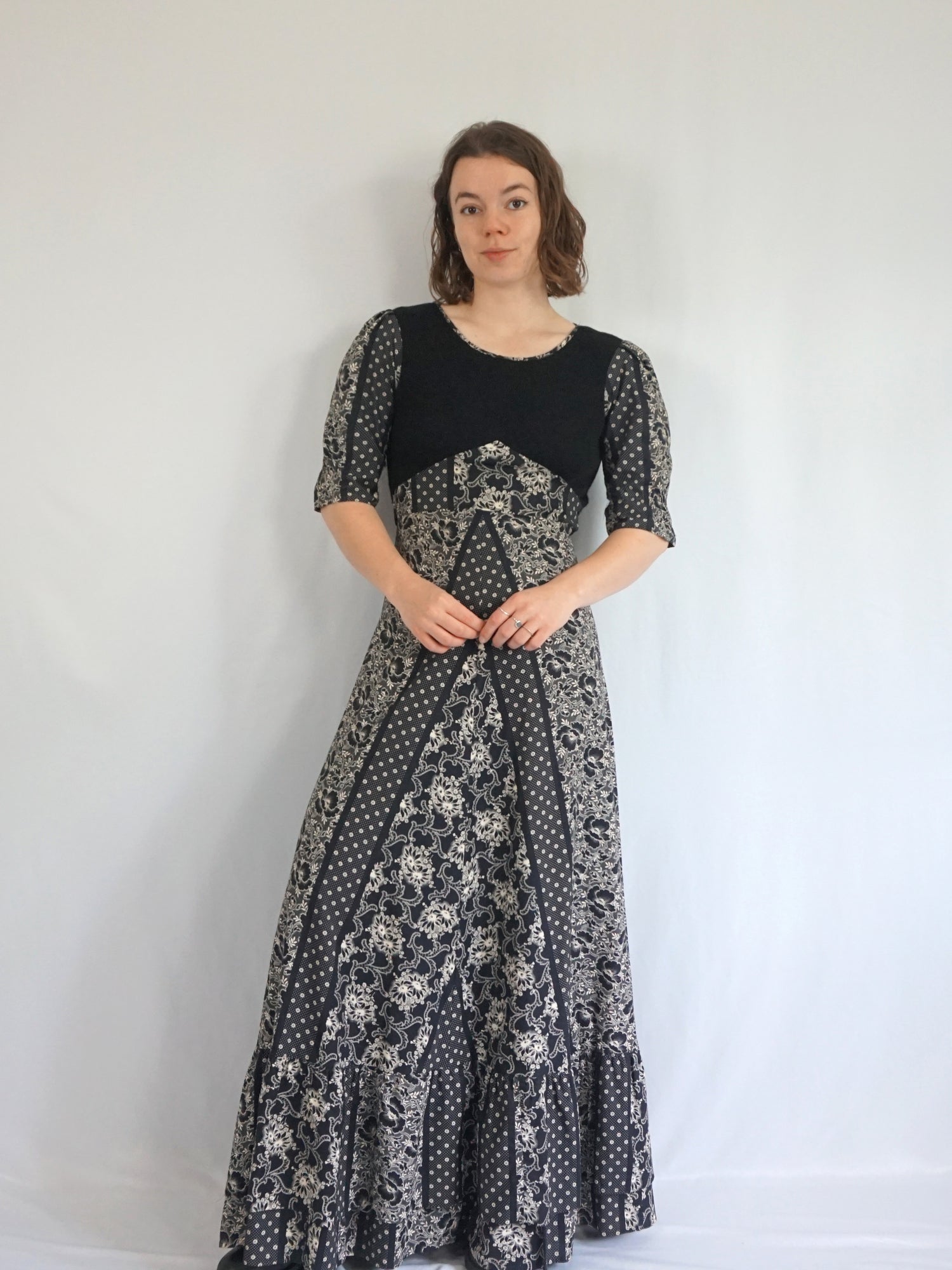 Vintage 70s Black and White Cotton Maxi Dress - S | Reloved Studio Vintage 70s Black and White Cotton Maxi Dress - S | Reloved Studio