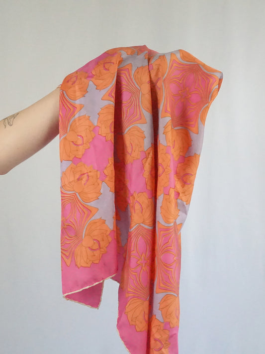 Pink Silk Floral Scarf
