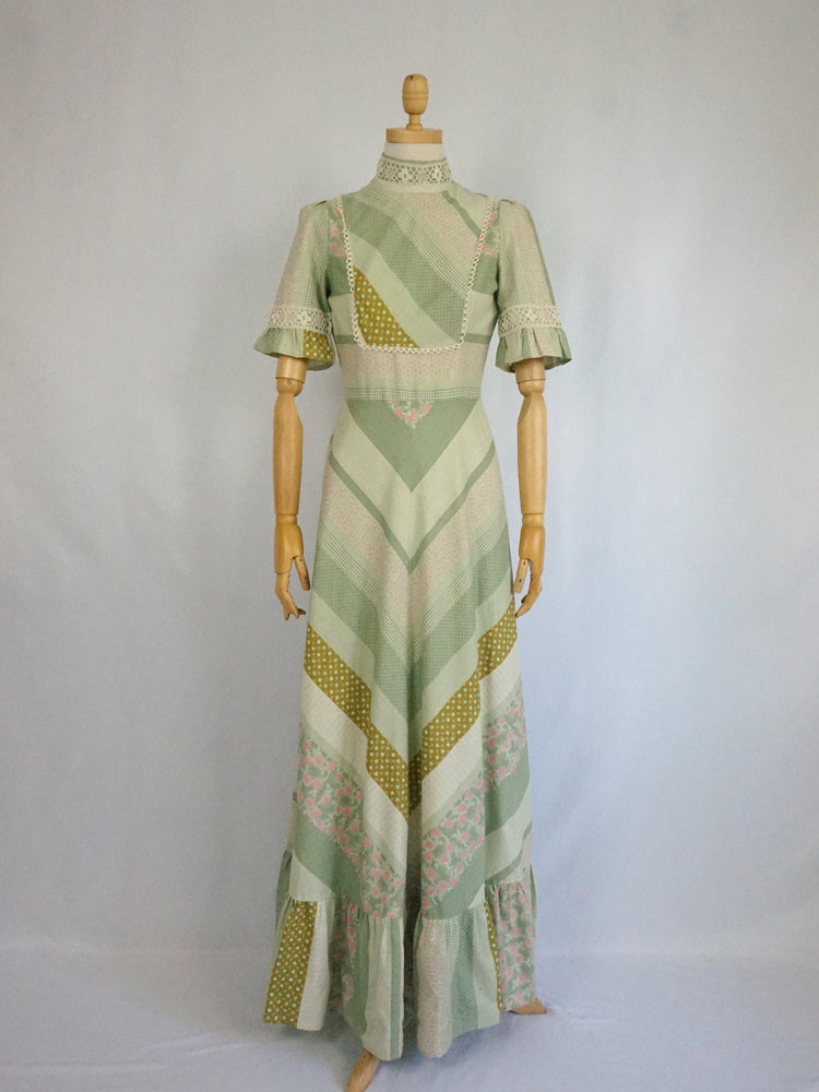 Green Panelled Patchwork Dress - XS/S
