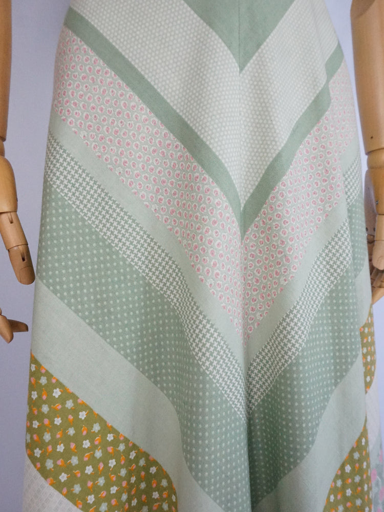 Green Panelled Patchwork Dress - XS/S