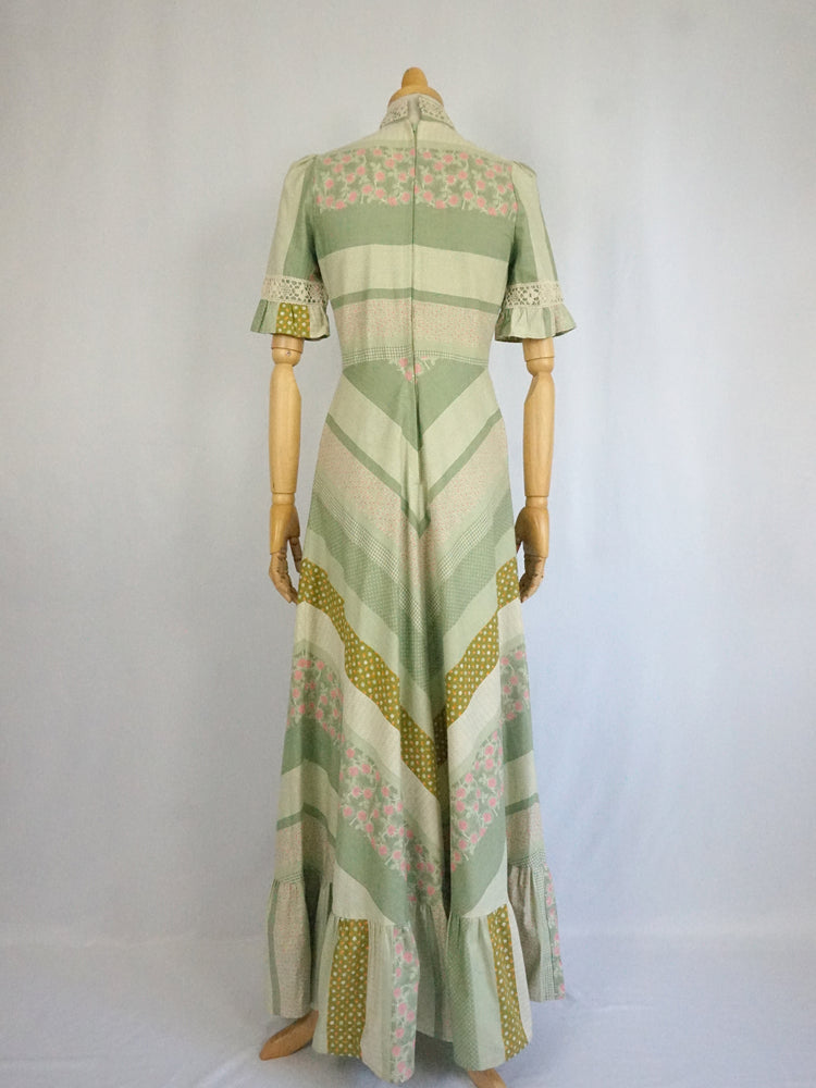 Green Panelled Patchwork Dress - XS/S