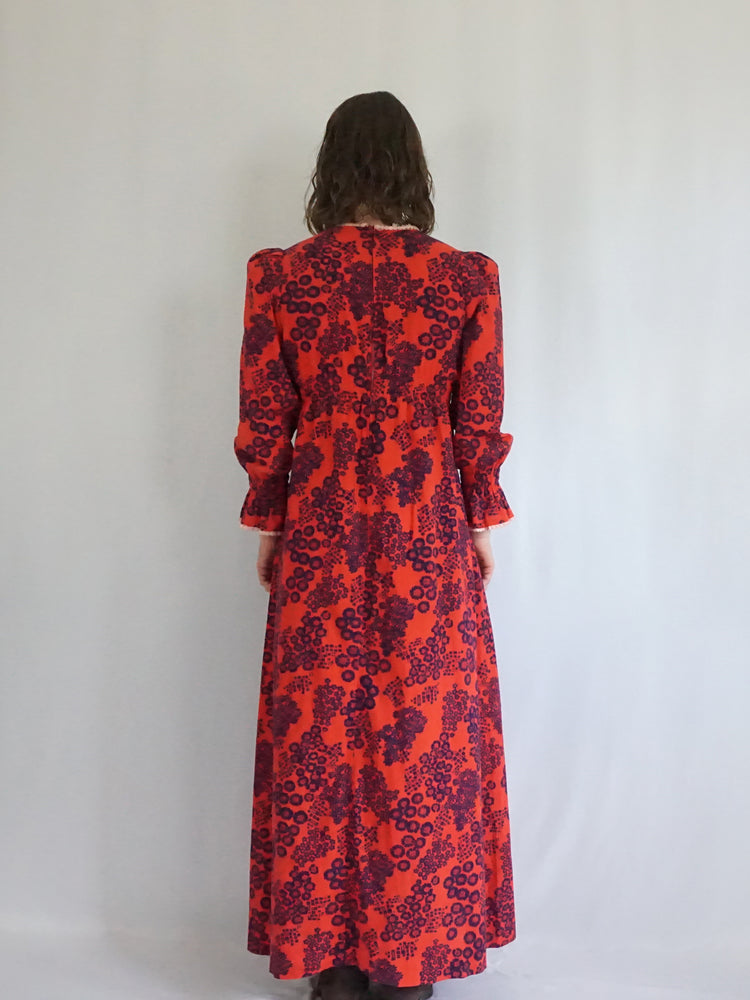 Red Laura Ashley 70s Dress - S