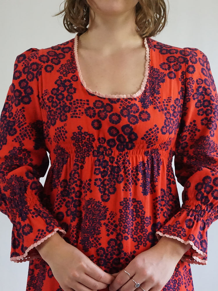 Red Laura Ashley 70s Dress - S