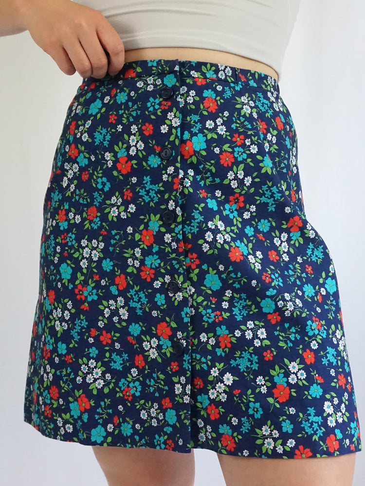Floral Cotton Mini Skirt - 27"