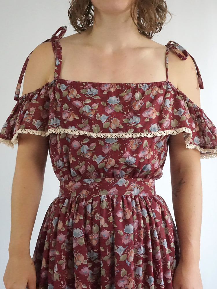 Burgundy Tie Strap Maxi Dress - XS