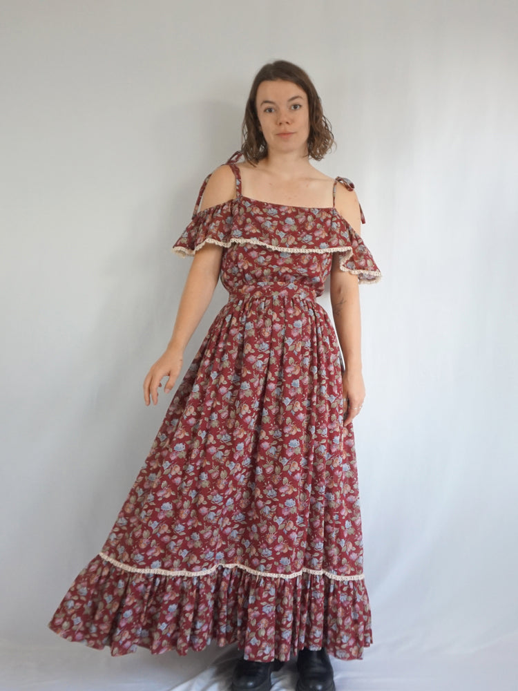 Burgundy Tie Strap Maxi Dress - XS
