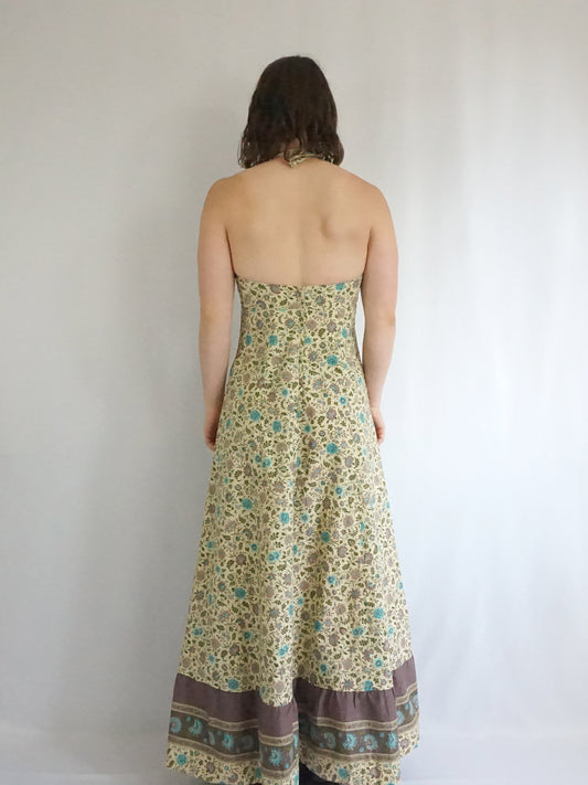 Floral Cotton Halterneck Maxi Dress - S