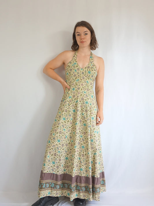Floral Cotton Halterneck Maxi Dress - S