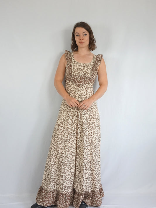 Brown Floral Cotton Maxi Dress - S