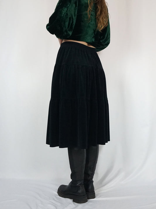 Tiered Velvet Midi Skirt - 32-40"
