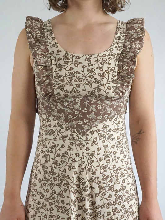 Brown Floral Cotton Maxi Dress - S
