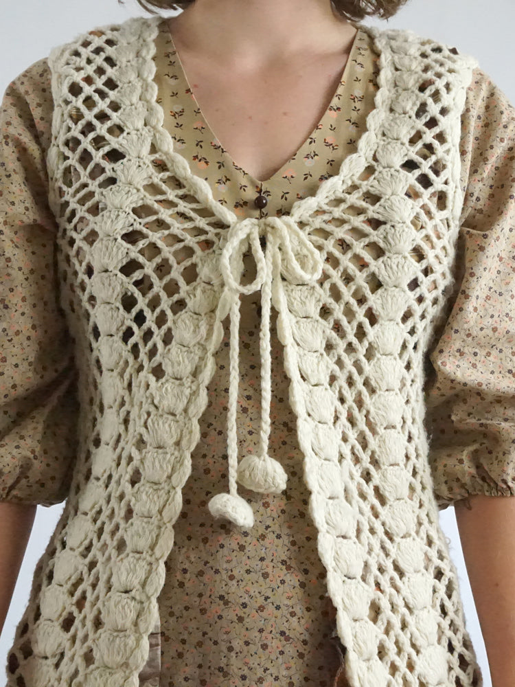 Tie Neck Crochet Vest - M