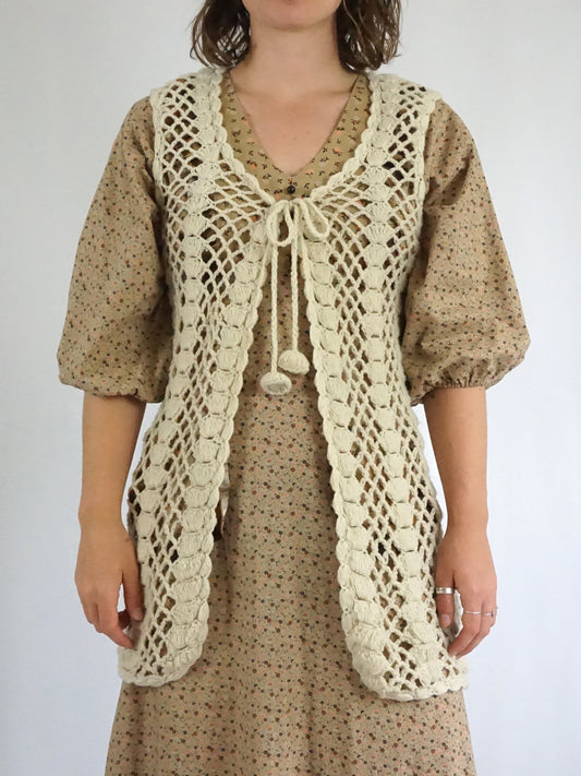 Tie Neck Crochet Vest - M