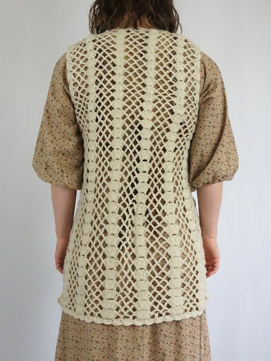 Tie Neck Crochet Vest - M