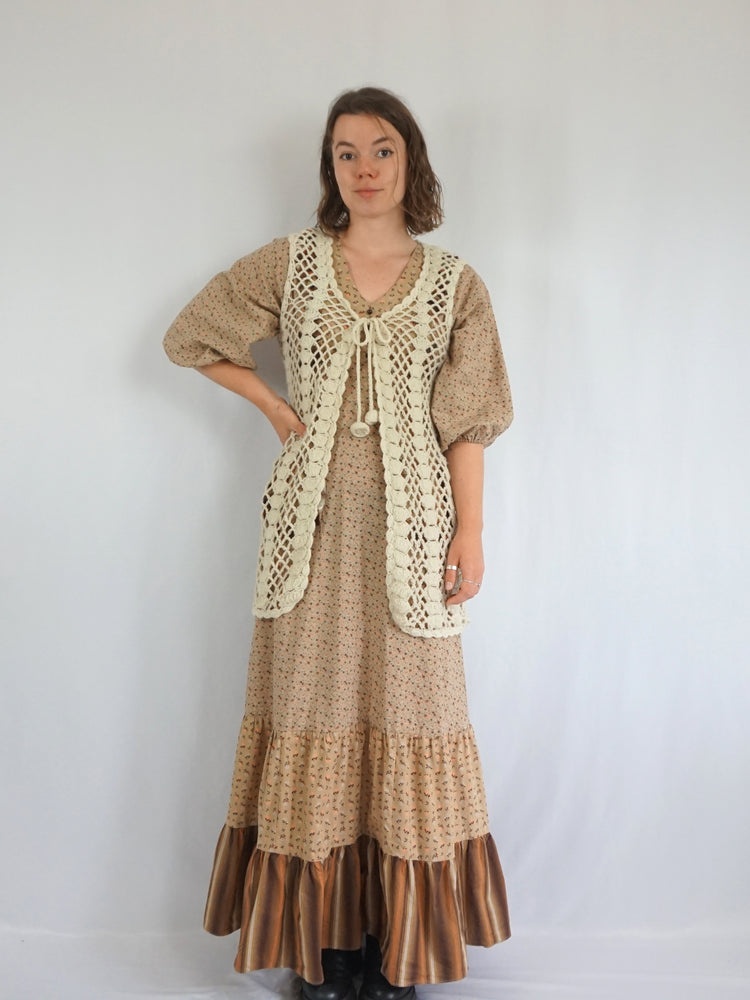 Tie Neck Crochet Vest - M