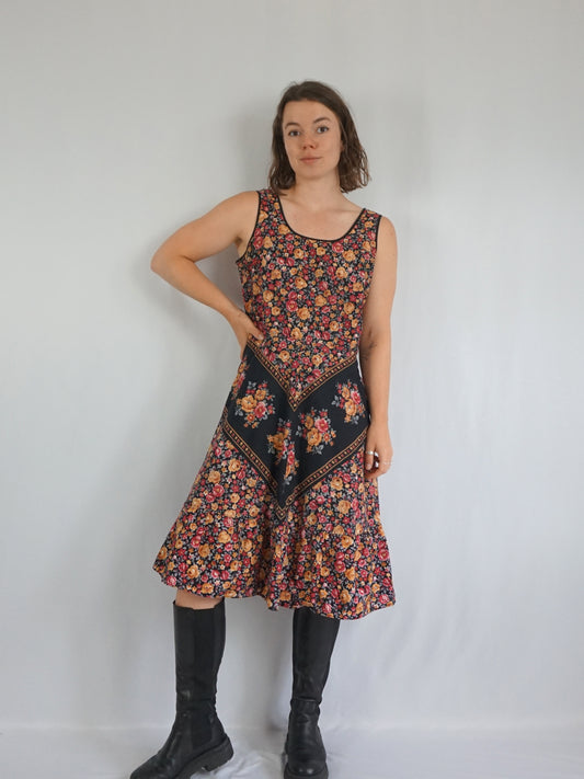 Black Floral Midi Dress - L
