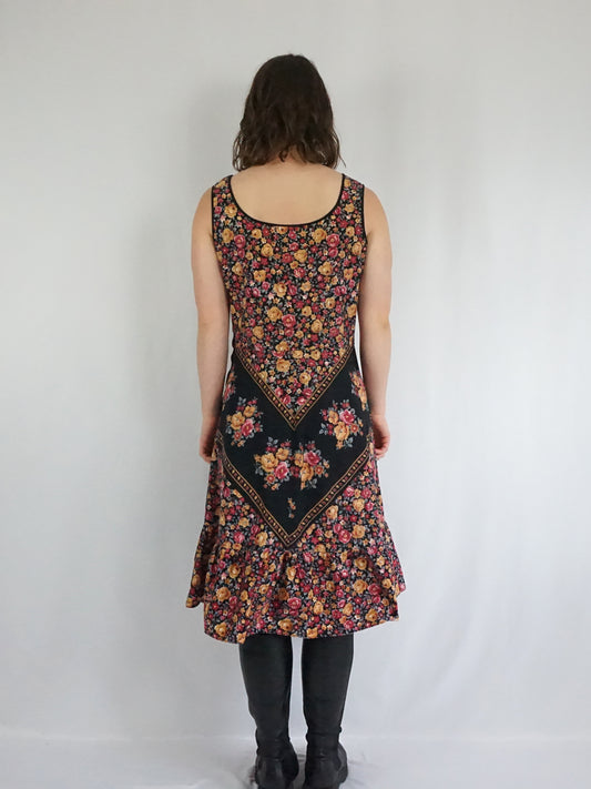 Black Floral Midi Dress - L