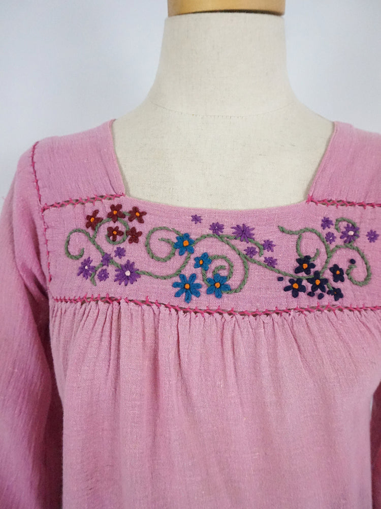 Pink Cheesecloth Embroidered Smock Shirt - XS