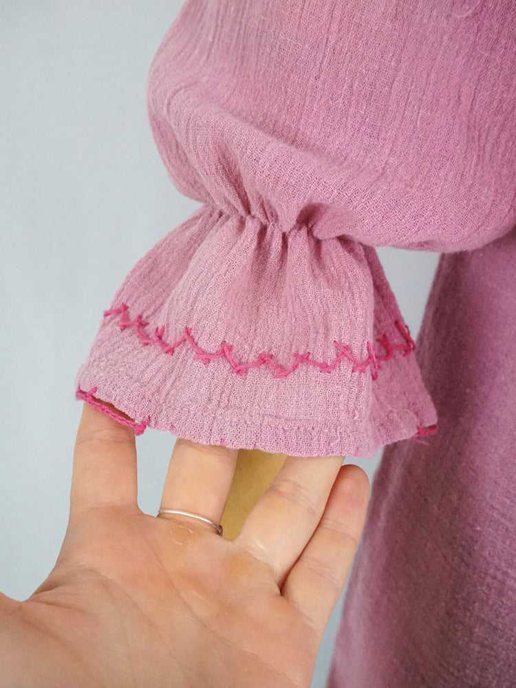 Pink Cheesecloth Embroidered Smock Shirt - XS