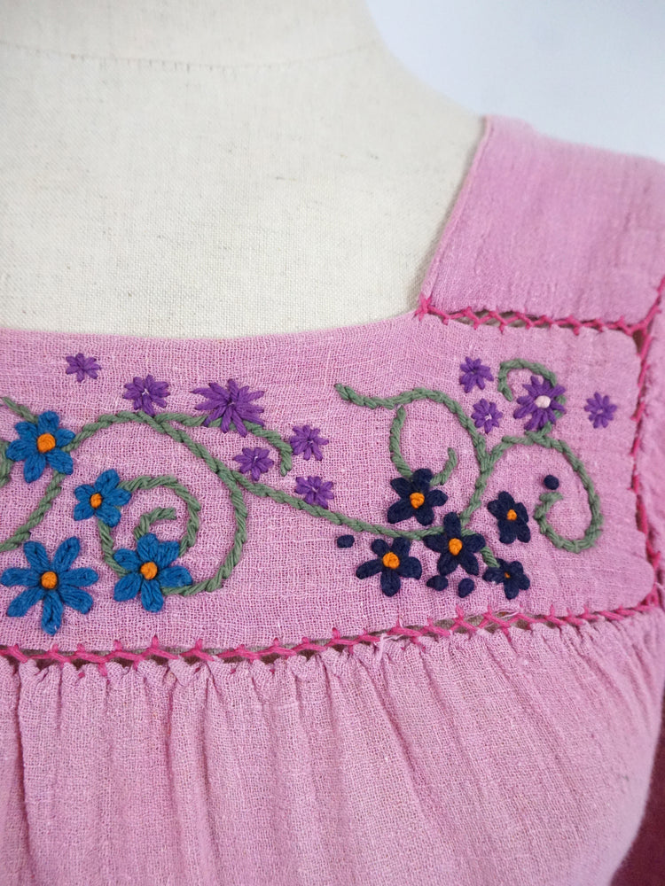 Pink Cheesecloth Embroidered Smock Shirt - XS