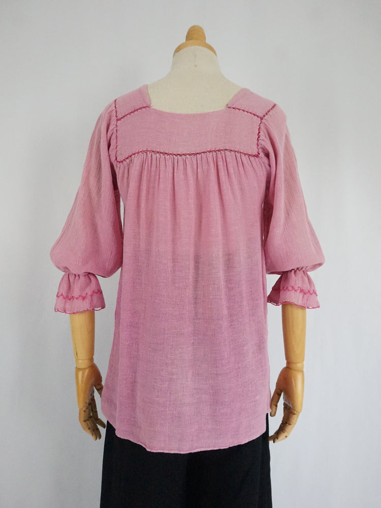 Pink Cheesecloth Embroidered Smock Shirt - XS