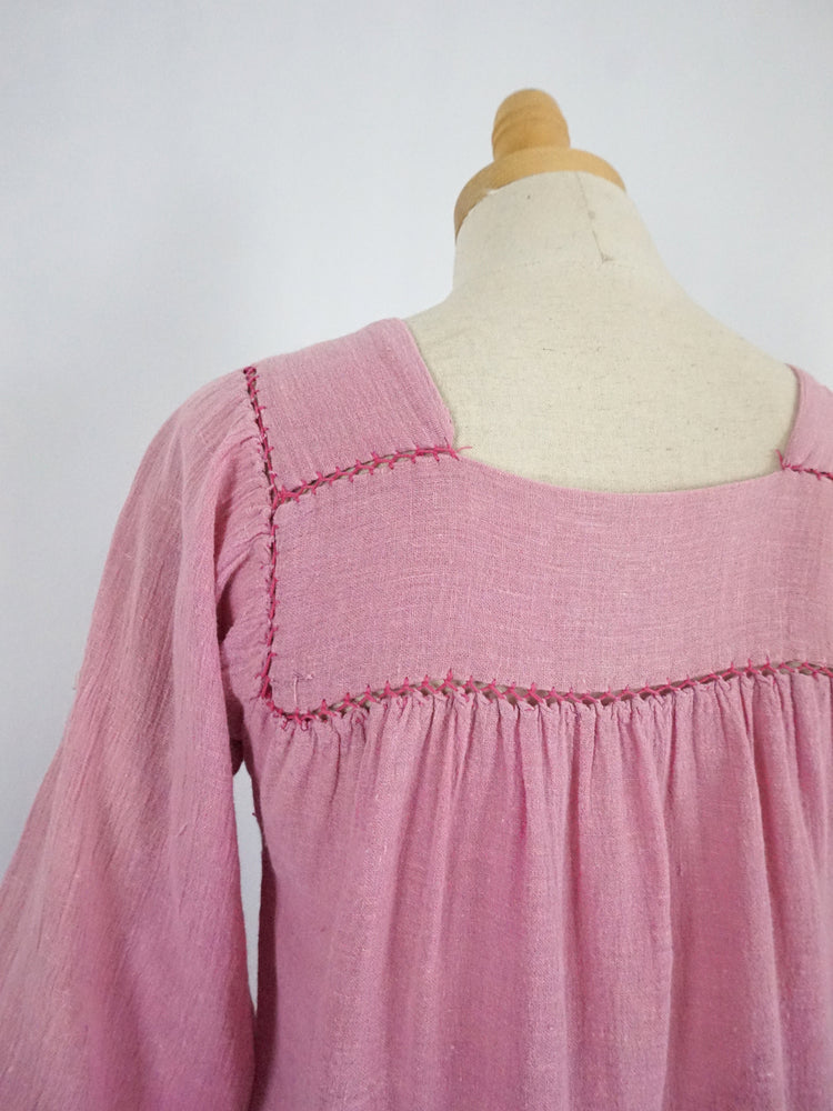 Pink Cheesecloth Embroidered Smock Shirt - XS