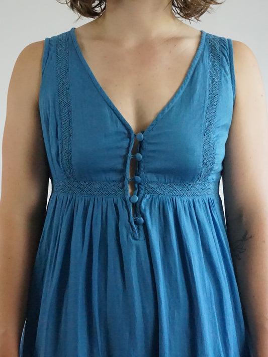 Dusky Blue Summer Dress - S