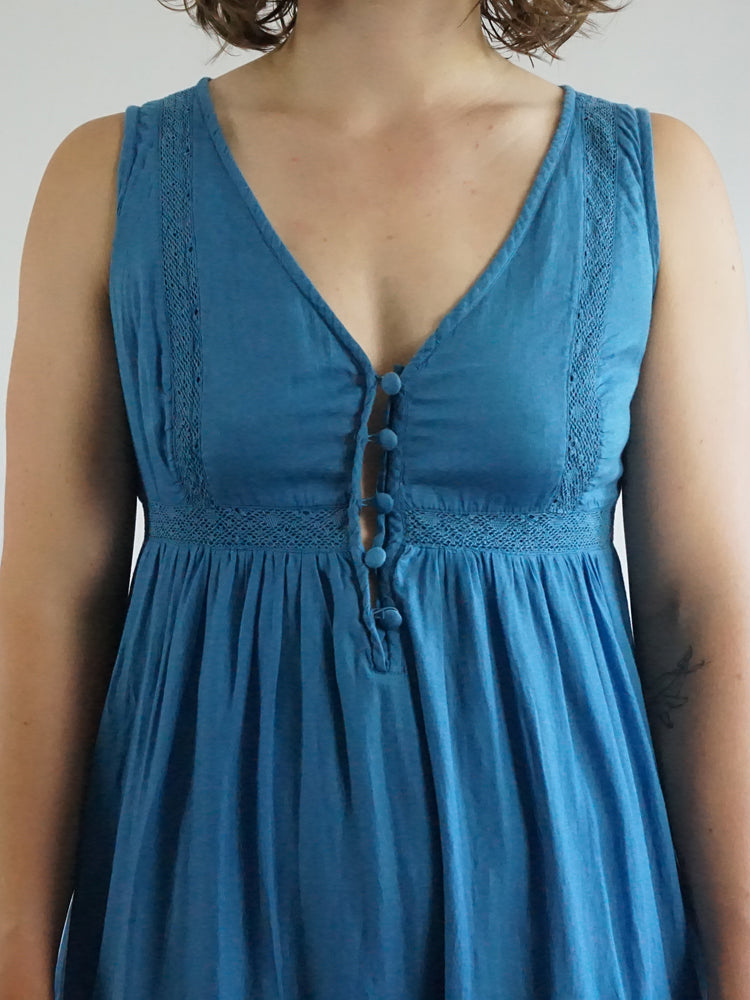 Dusky Blue Summer Dress - S