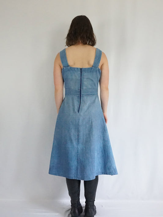 Pintuck Denim Pinafore Dress - M
