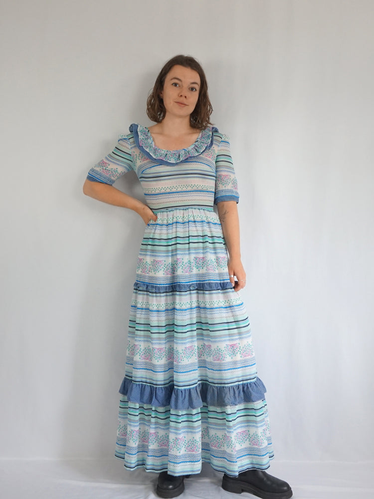 Light Blue Patterned Maxi Dress - S