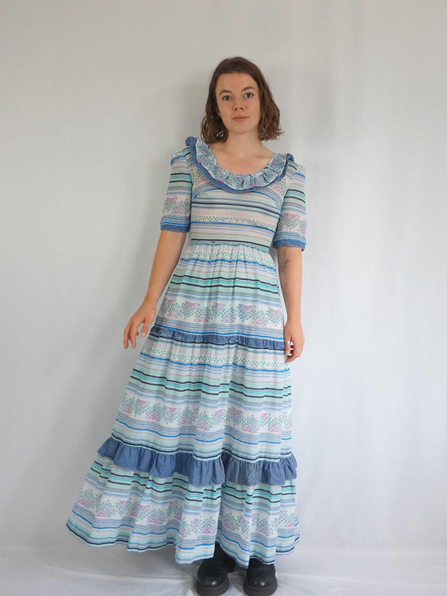 Vintage 70s Light Blue Patterned Maxi Dress - S | Reloved Studio Vintage 70s Light Blue Patterned Maxi Dress - S | Reloved Studio