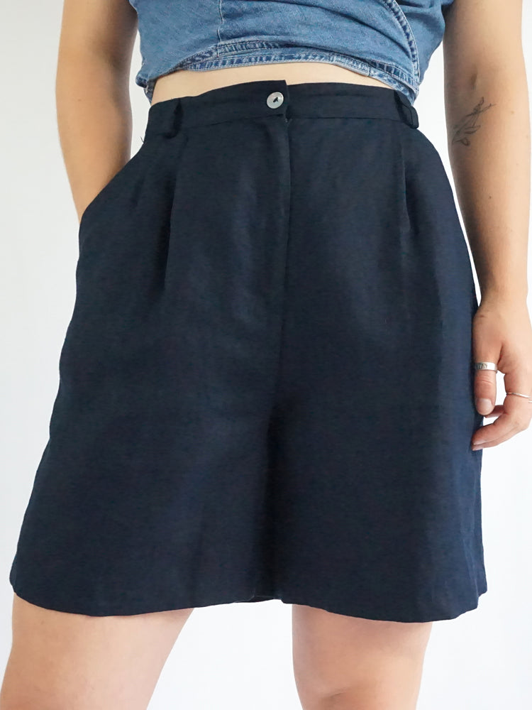 Laura Ashley Navy Linen Shorts - 27"