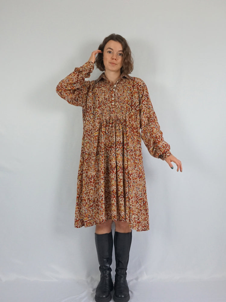 Indian Cotton Smocked Dress - L/XL