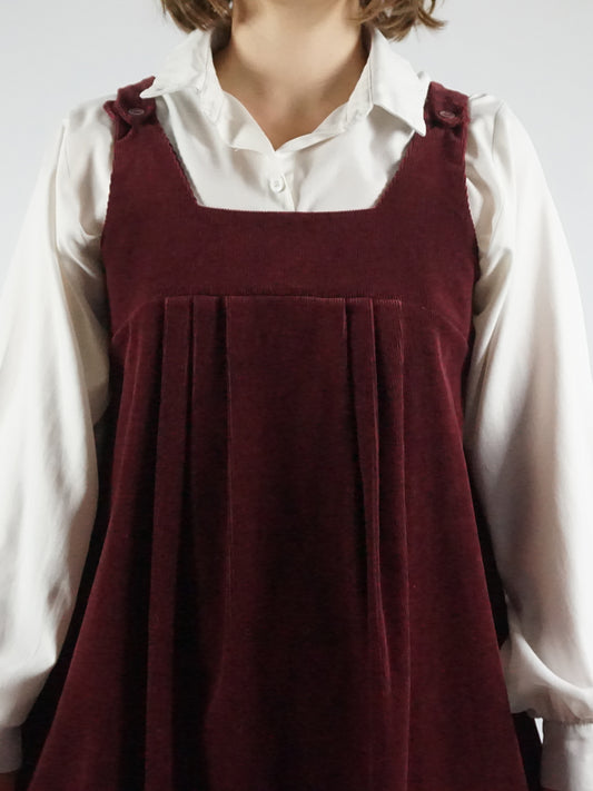 Burgundy Corduroy Midi Dress - S