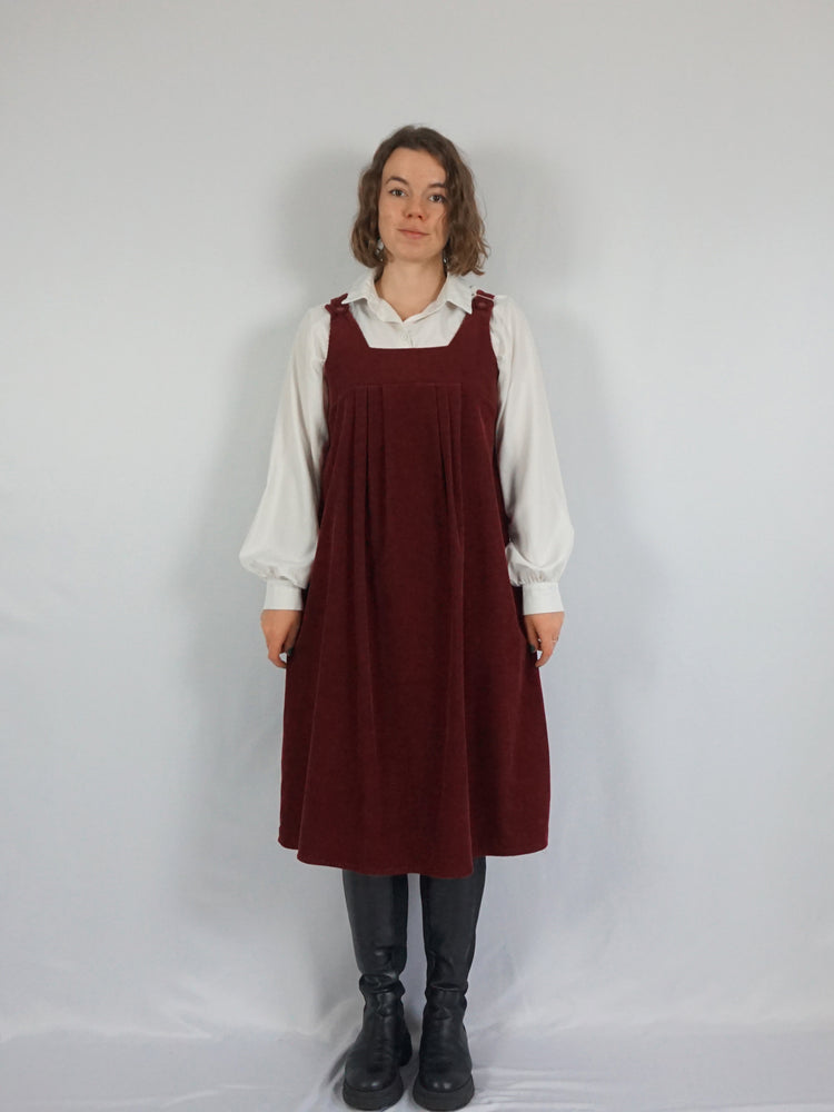 Burgundy Corduroy Midi Dress - S