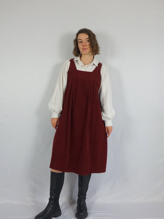 Burgundy Corduroy Midi Dress - S