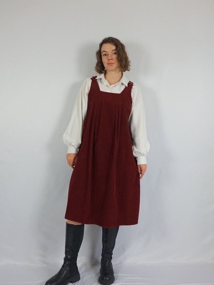 Burgundy Corduroy Midi Dress - S