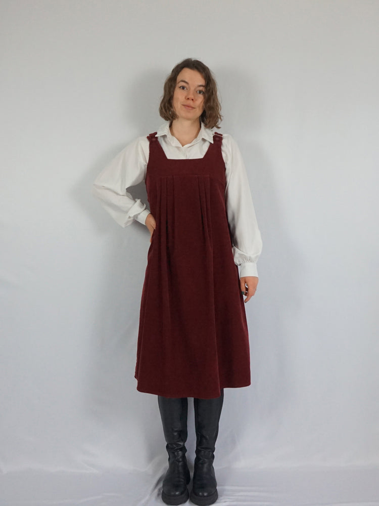 Burgundy Corduroy Midi Dress - S