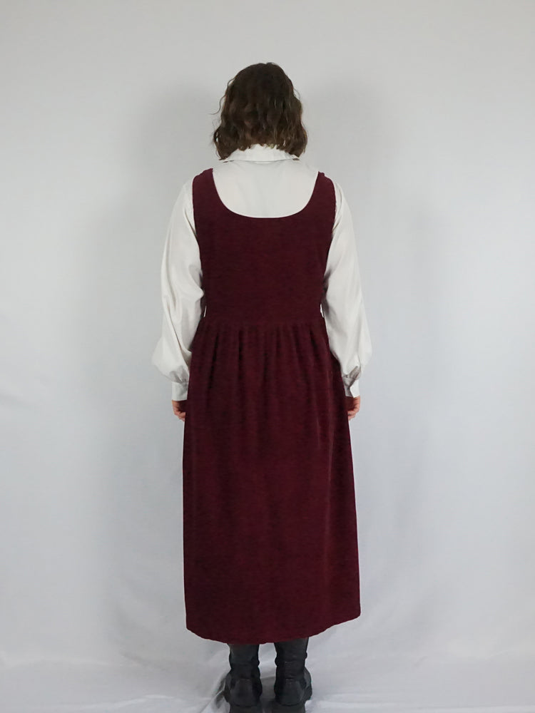 Burgundy Corduroy Pinafore Dress - M