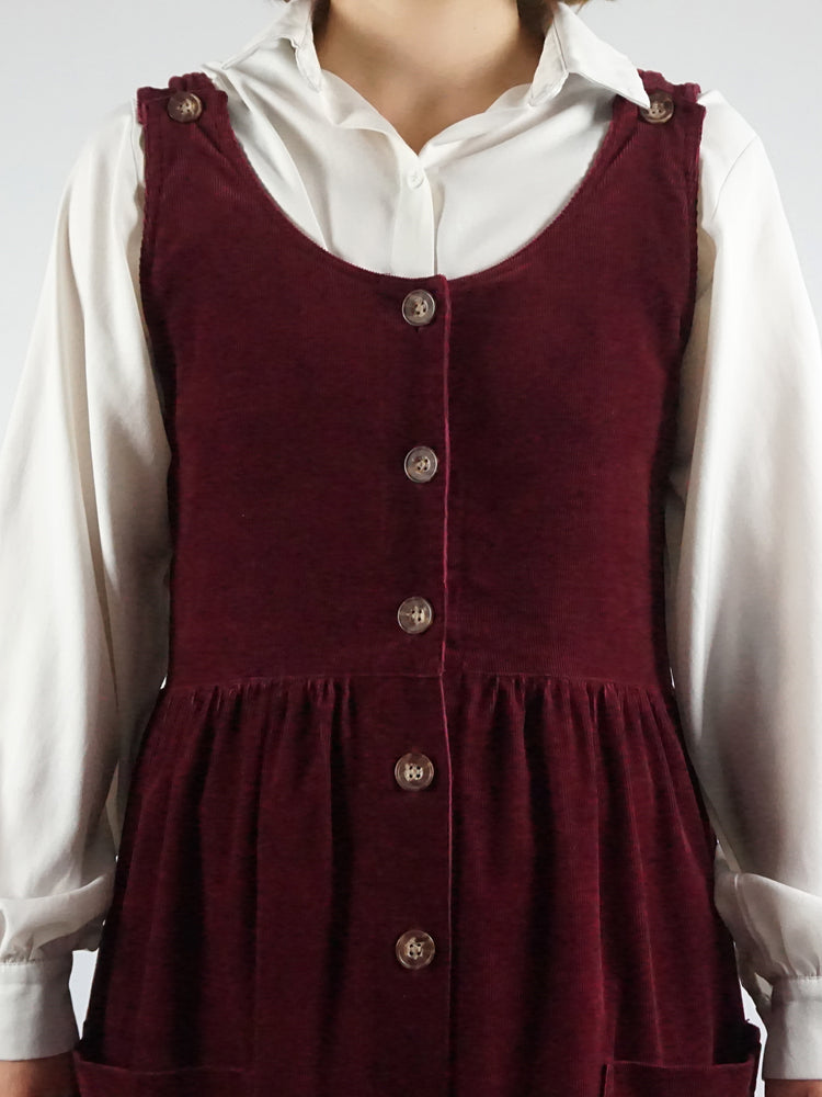Burgundy Corduroy Pinafore Dress - M