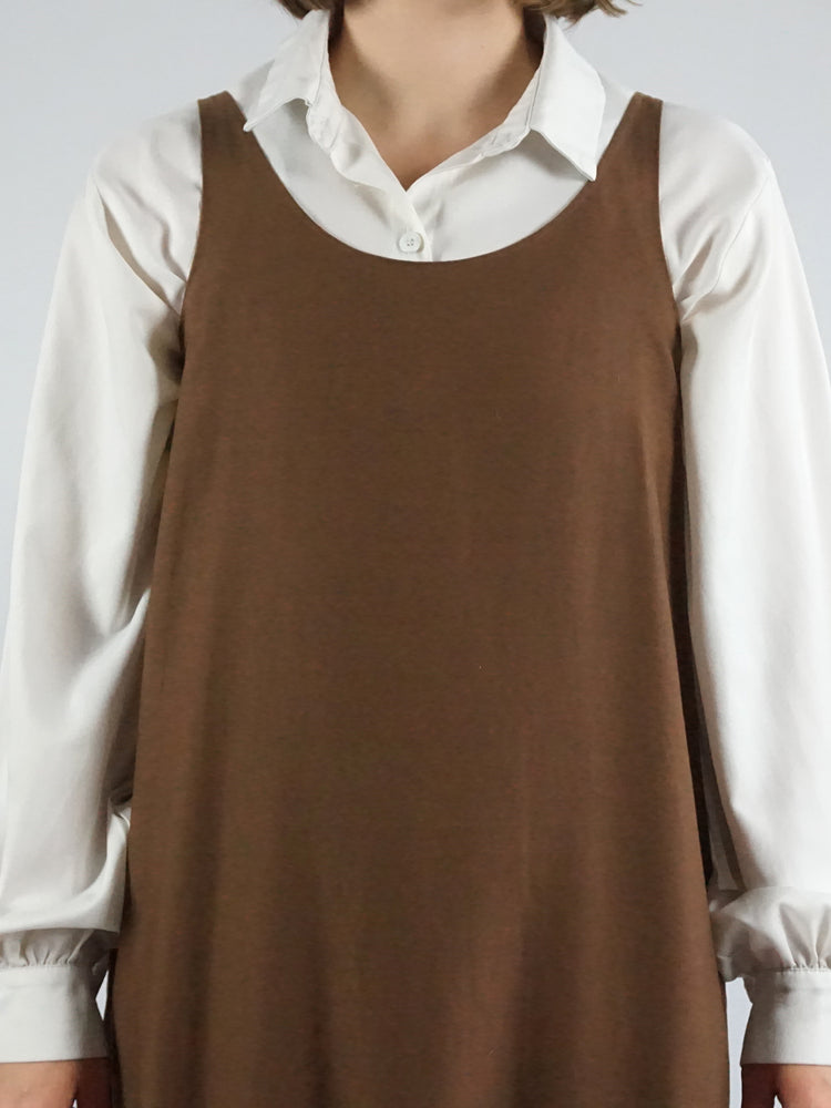 Brown Cotton Pinafore Dress - M