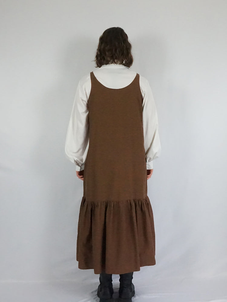 Brown Cotton Pinafore Dress - M